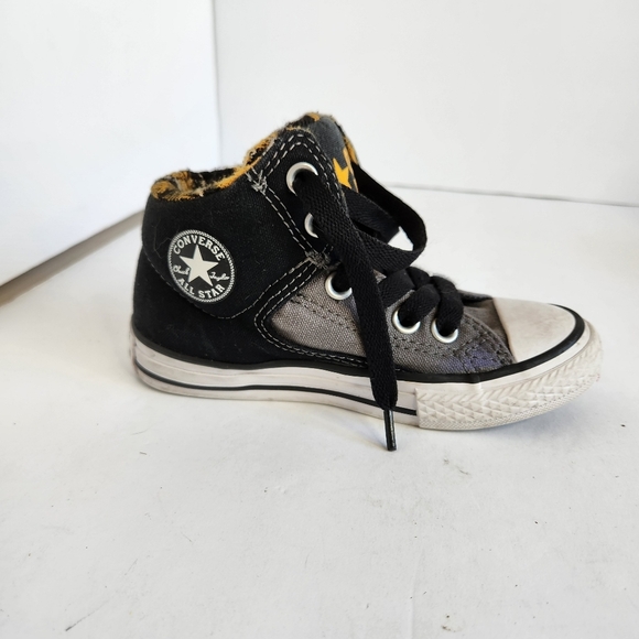 Converse Kids Black Gray Hi Top Sneakers Shoes Yellow Plaid Skater School 11 - Picture 13 of 13